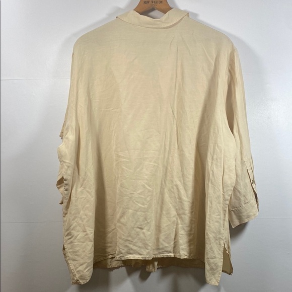 Avenue Silk Linen Blend Light Tan Button Down Short Sleeve Shirt Size 30/32 - Picture 6 of 7